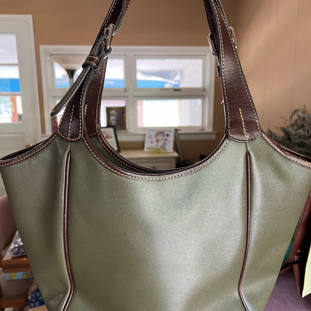 Dooney & Bourke Maddie Saffiano in Green and Brown - Picture 3 of 16